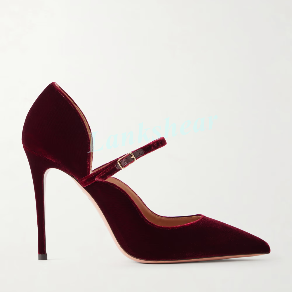 Women Burgundy Red Velvet Poin - Mesh Strap Metal review and price