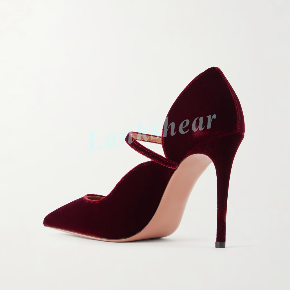 Women Burgundy Red Velvet Poin - Mesh Strap Metal review and price