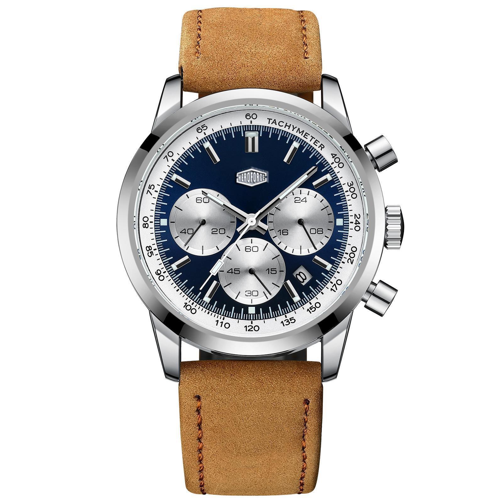 HEROFORCE Classic Silver Blue  - Leather Watch Band Men review and price