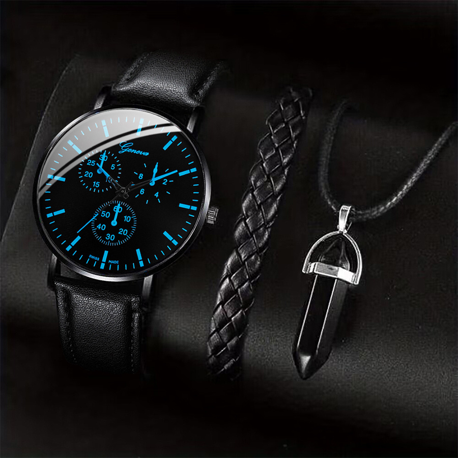 3PCS Fashion Men Business Watc - Leather Watch Band Men review and price